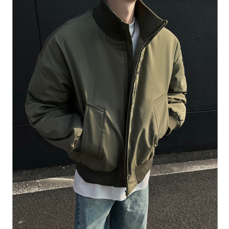 新加二色 高街立领棒球棉服飞行夹克棉衣短款外套男 H1030特590