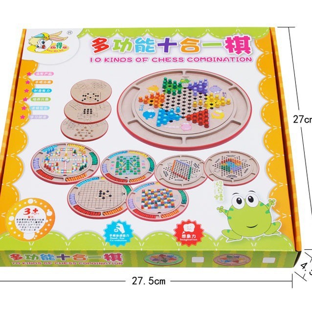 Madera diez en uno ajedrez damas vuelo ajedrez go-go juegos de mesa juegos de mesa para niños juguetes de puzzle al por mayor image 5