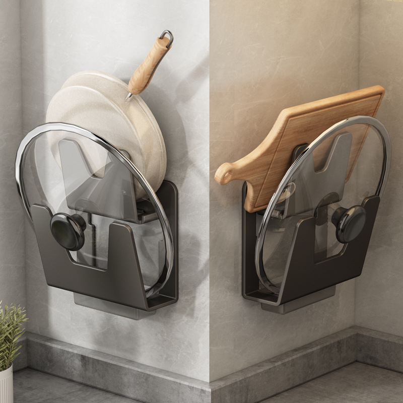 Kitchen pot cover rack wall-mounted punch-free pot cover rack cutting board holder space aluminum artifact household chopping board