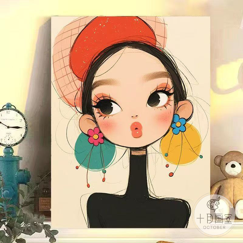 Cute Girl Living Room Decoration Painting Cupboard Desktop Ornaments Painting Series Cartoon Children's Room Bedroom Bedside Mural