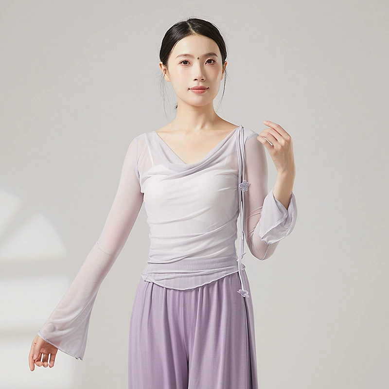 Одежда для классического танца, топ с сетчатым воротником в виде феи, элегантная одежда для занятий народными танцами в китайском стиле.