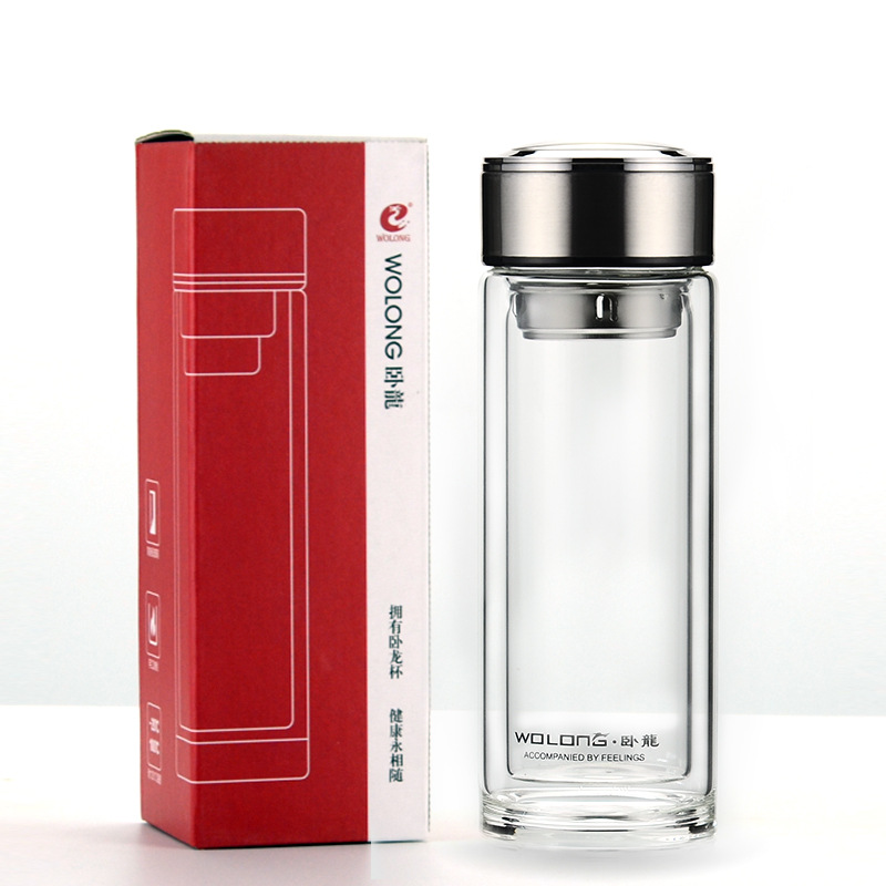 Glass double-layer portable men's summer tea separation teacup large capacity cup heat-resistant transparent water cup for women