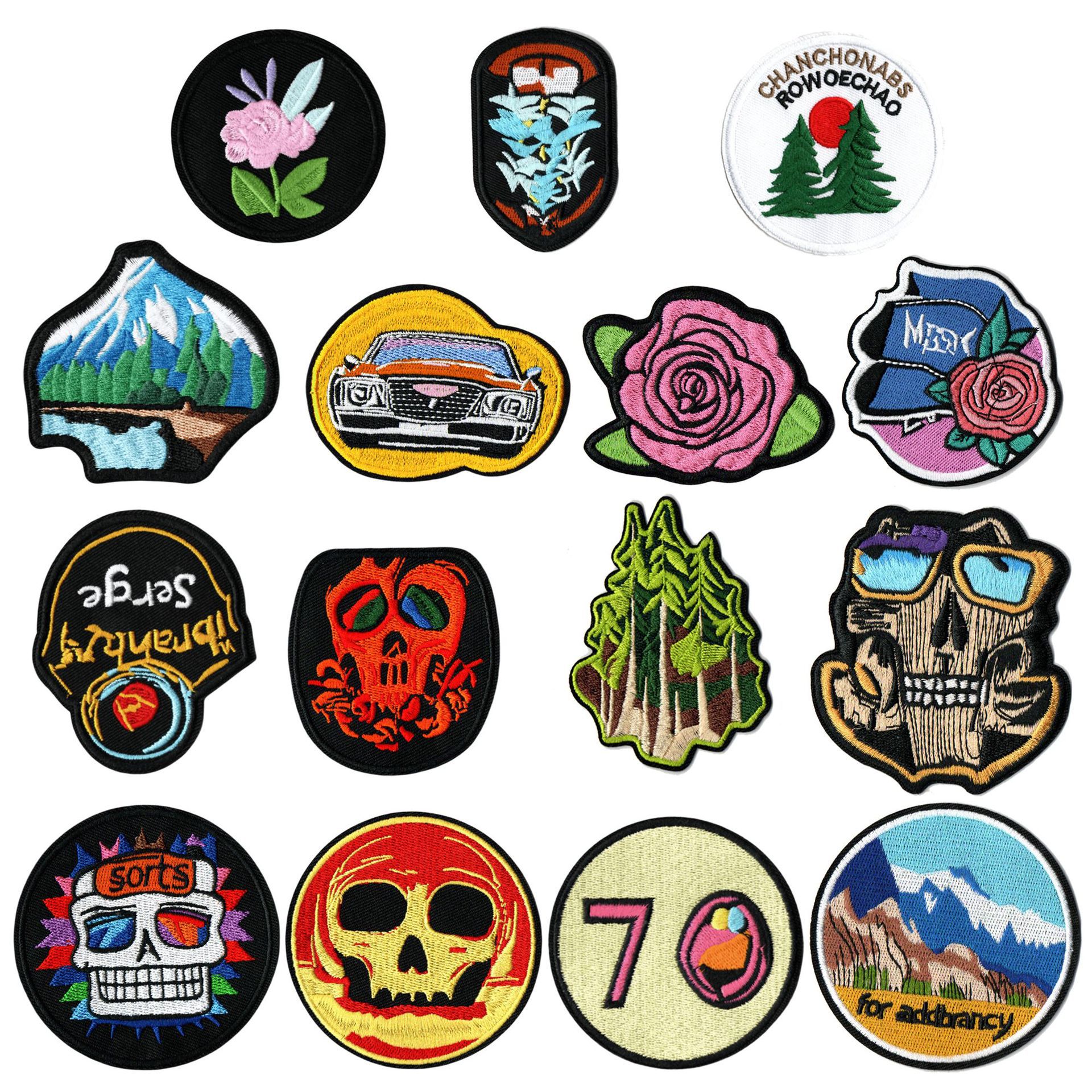 新款音乐骷髅头刺绣布贴夹克衣服装饰吉他音符补丁贴嘴巴刺绣章仔