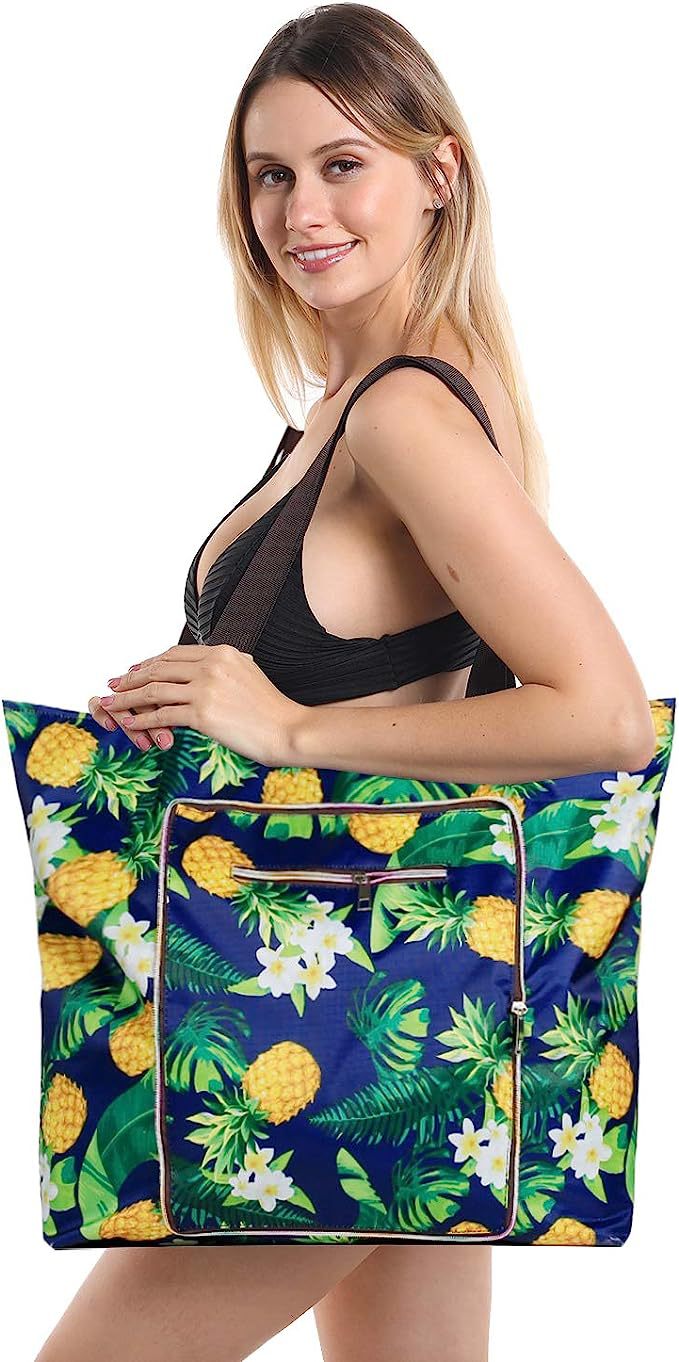 Beach capacious foldable waterproof purse with zipper