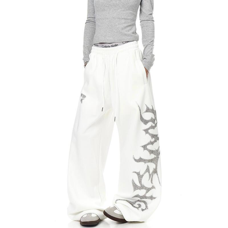 Niche Retro Heavy-Duty Letter-Embellished Casual Pants, Straight-Leg Sweatpants, Jazz Dance Loose Wide-Leg Long Pants, Trendy on Instagram