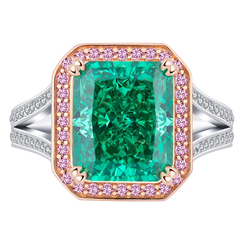 Zhuang Sheng joyería S925 plata Diamante de alto carbono rectangular 10g simple elegante oro rosa color separación anillo piedra principal 10*1