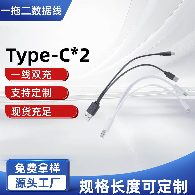 20公分一拖二USB转type-c两面充电