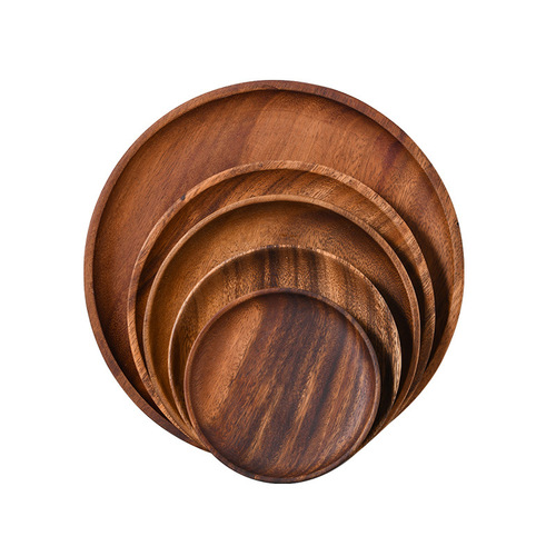 Acacia wood whole wood plate fruit plate wedding dry fruit plate solid wood round small plate cake saucer walnut wood tray