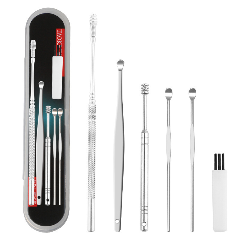 Acero inoxidable oreja de excavación set adulto espiral herramienta de excavación de orejas doméstica profesional hebilla cuchara de orejas