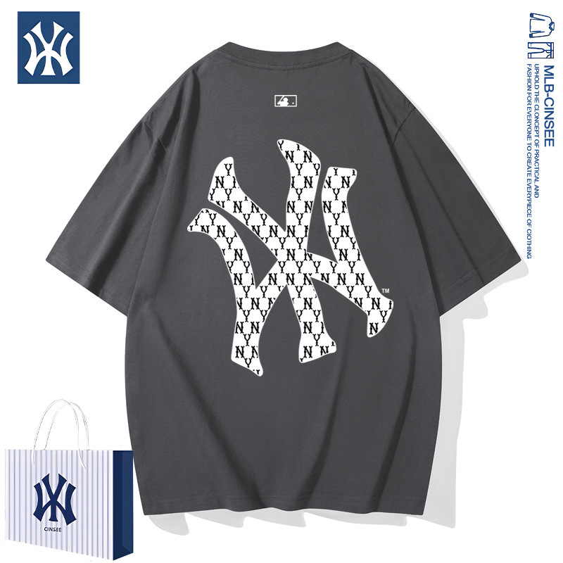 mlb&ny2025夏季美式复古潮牌轻奢男女同款短袖时尚百搭纯棉t恤男|undefined