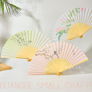 New Chinese Style Ink Painting Cheongsam Fan Portable Summer Ancient Style Chinese Tassel Folding Fan Portable Han Dynasty Bamboo Fan