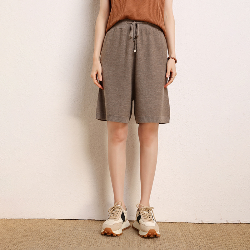 Fashionable simple solid color high waist lace-up shorts loose casual one-piece worsted women's knitted pants