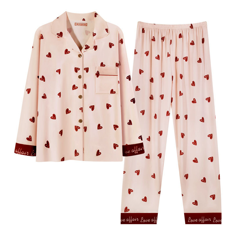 Spring and Autumn Pajamas Women's Long-sleeved Sweet Pure Style Cotton Korean-style Loose Autumn and Winter Thin Comfortable Home Clothes suit