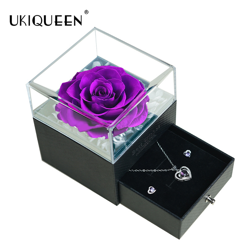 Naxi reina eterna flor Acrílico caja de joyería flores rosa al por mayor caja decorativa regalo del Día de San Valentín