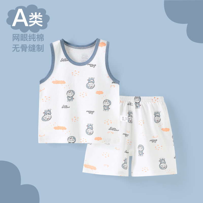 아기 잠옷 여름 남자와 아기를위한 얇은 속옷 세트 순면 뼈없는 어린이 조끼 반바지 여자를위한 옷을 쪼개다