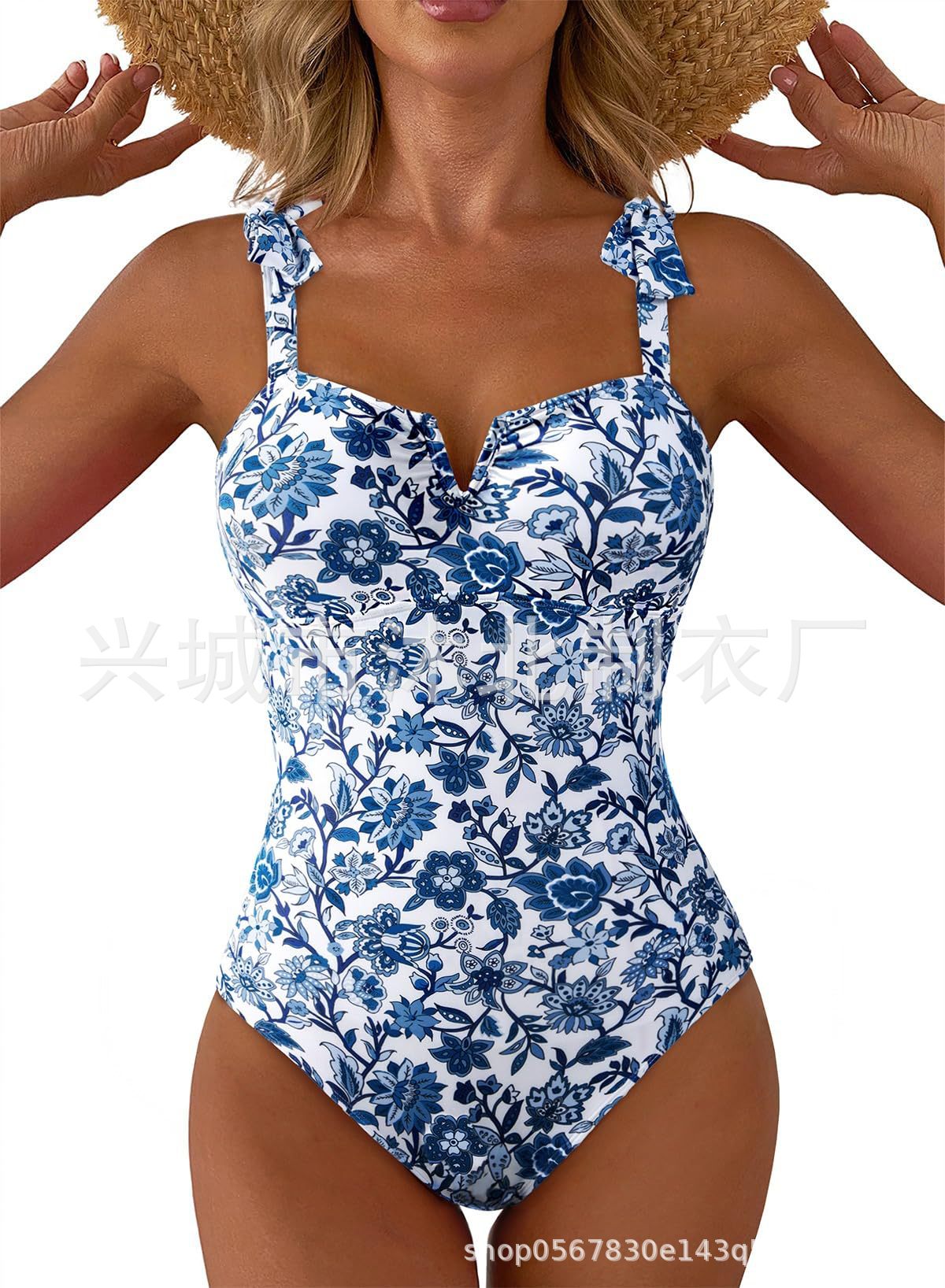 2026 nuevo amazon mujer monótono trajes de baño abdominales V-collar lazos de hombro plegado de cubierta completa image 13