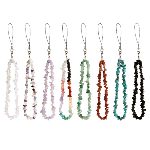 Crystal gravel handmade beaded mobile phone rope cross-border Amazon foreign trade handmade green fluorite pink crystal mobile phone hanging chain