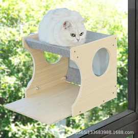 木质猫窝家用窗户猫咪栖息床猫爬架吸壁式猫咪跳板玩具实木猫吊床
