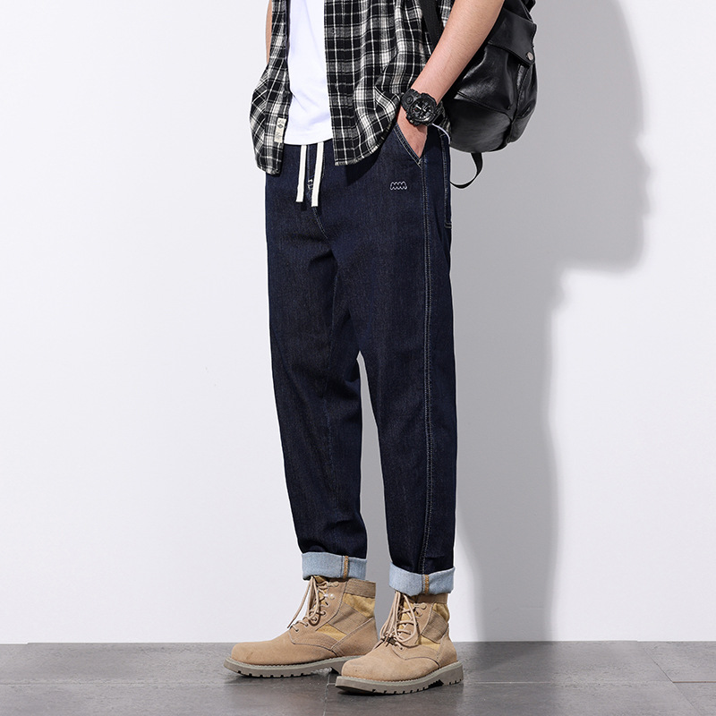 Men's new ice silk jeans, men's loose and versatile, cool and thin elastic cropped pants_voghion.com