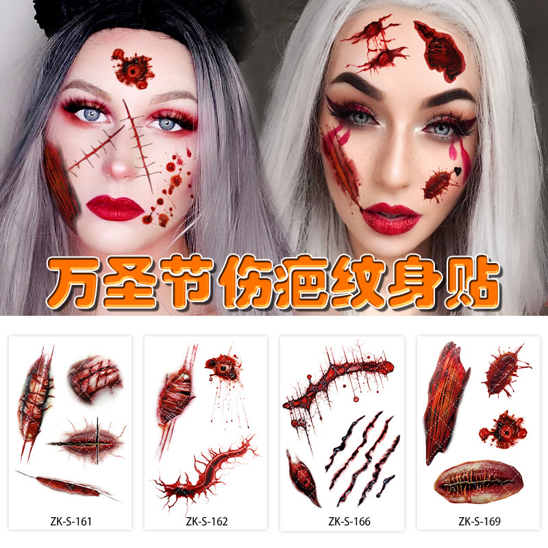 In-Stock Supply of Halloween Tattoo Stickers, Realistic Scar Face Temporary Waterproof Sweat-Resistant Tattoo Stickers
