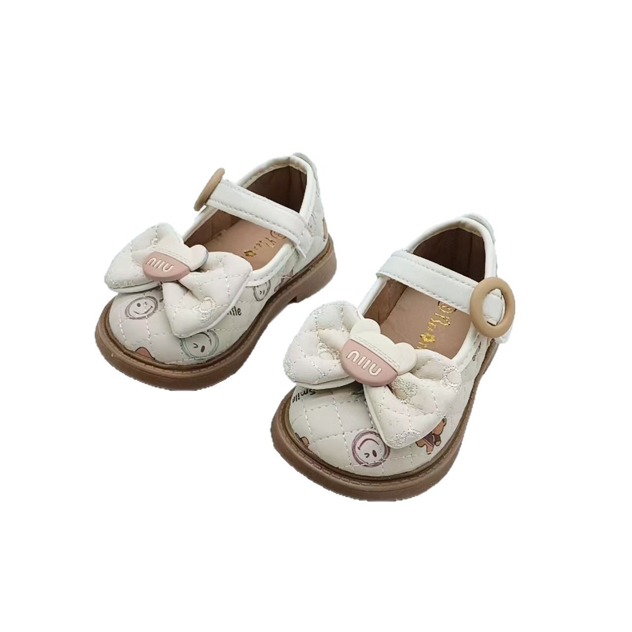 Zapatos de cuero de otoño para niñas, zapatos de punta cuadrada con dibujos animados para niñas pequeñas, zapatos planos de princesa de suela blanda, zapatos ligeros para niñas