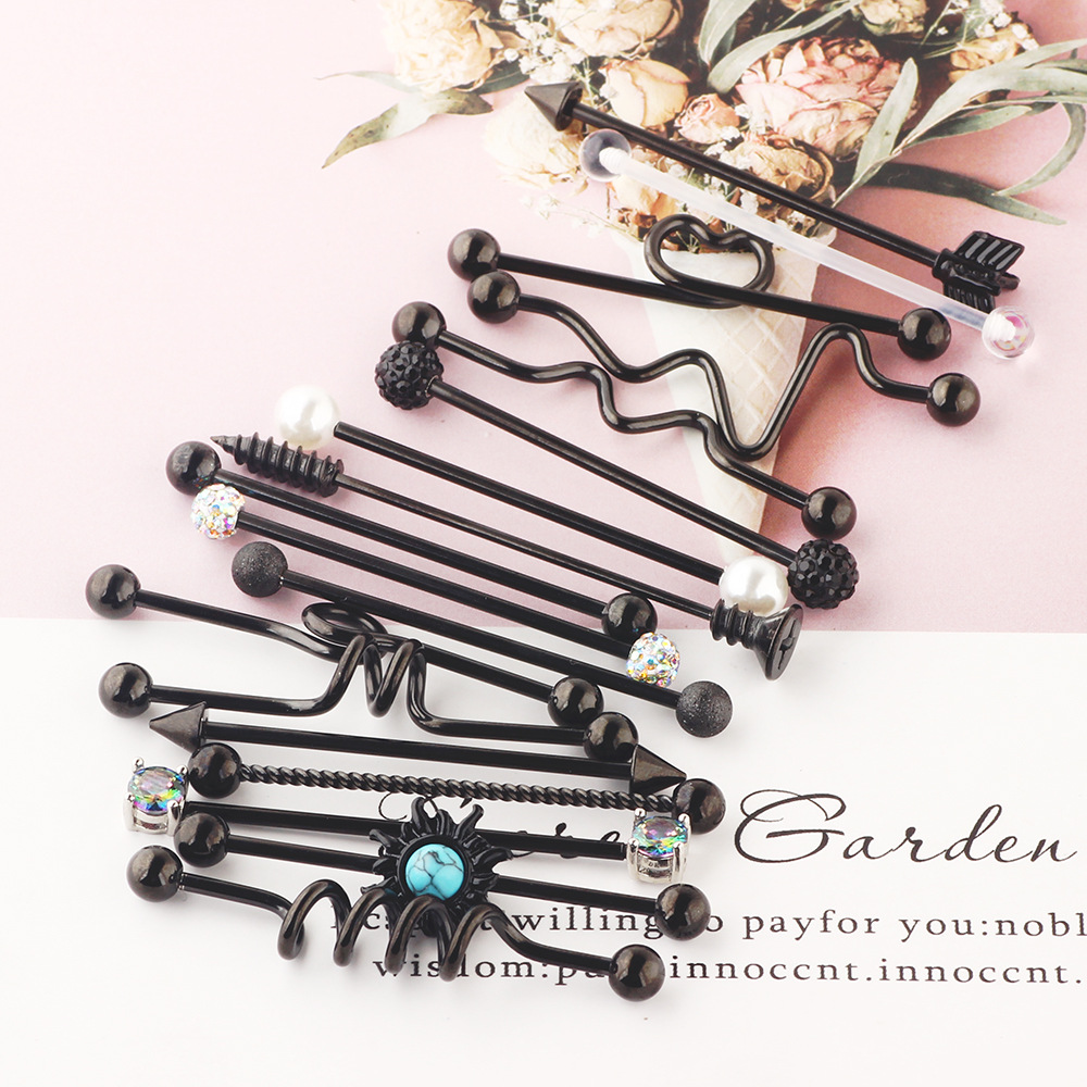 18Pcs Industrial Barbell Crossbar Set Stainless Steel Double Ear Piercing Jewelry for Women detail image 8