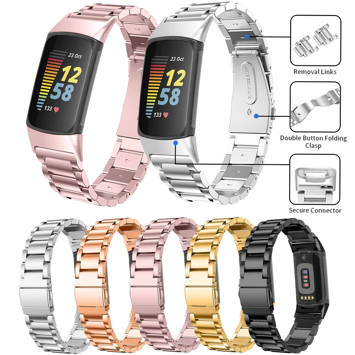 Подходит для Fitbit charge5 трехшариковый стальной ремешок Пряжка Для Рогатки твердый charge6 ремешок из нержавеющей стали браслет