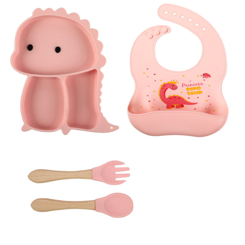 Wintai integrado bebé Placa de silicona traje de suplemento alimenticio para niños tazón cuchara bebé rejilla placa resistente a la caída lechón vajilla