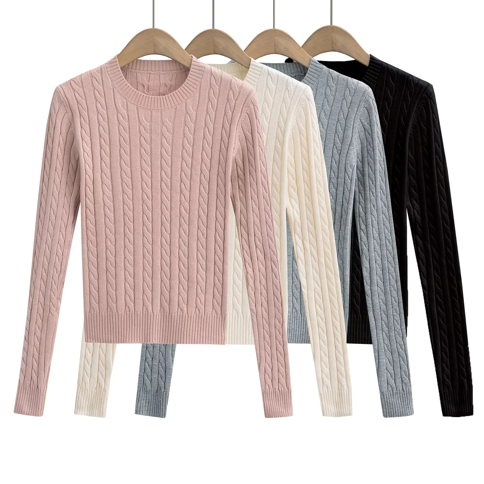 Retro woolen knitted long-sleeve with a round collar