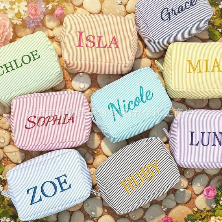 Etsy Embroidered Logo Bubble Gauze Cosmetic Bag Toiletry Bag Travel Storage Bag Striped Custom Design Starting from 1 Piece Etsy Embroidered Logo Bubble Gauze Cosmetic Bag Toiletry Bag Travel Storage Bag Striped Custom Design Starting from 1 Piece