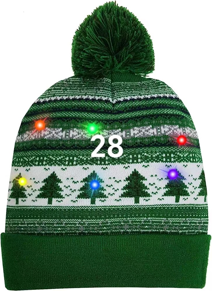 Weihnachtsmütze Garn Acryl Jacquard LED Weihnachtswollmütze Herbst/Winter warme Strick-Weihnachtsmütze_voghion.com