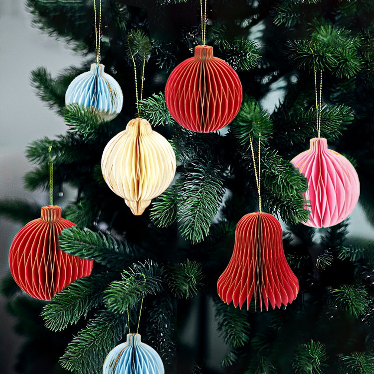 Decoración navideña Colgante de bola de panal Juego de 5 piezas Decoración de árbol de Navidad Papel Panal Decoración de árbol de Navidad Decoración de fiesta