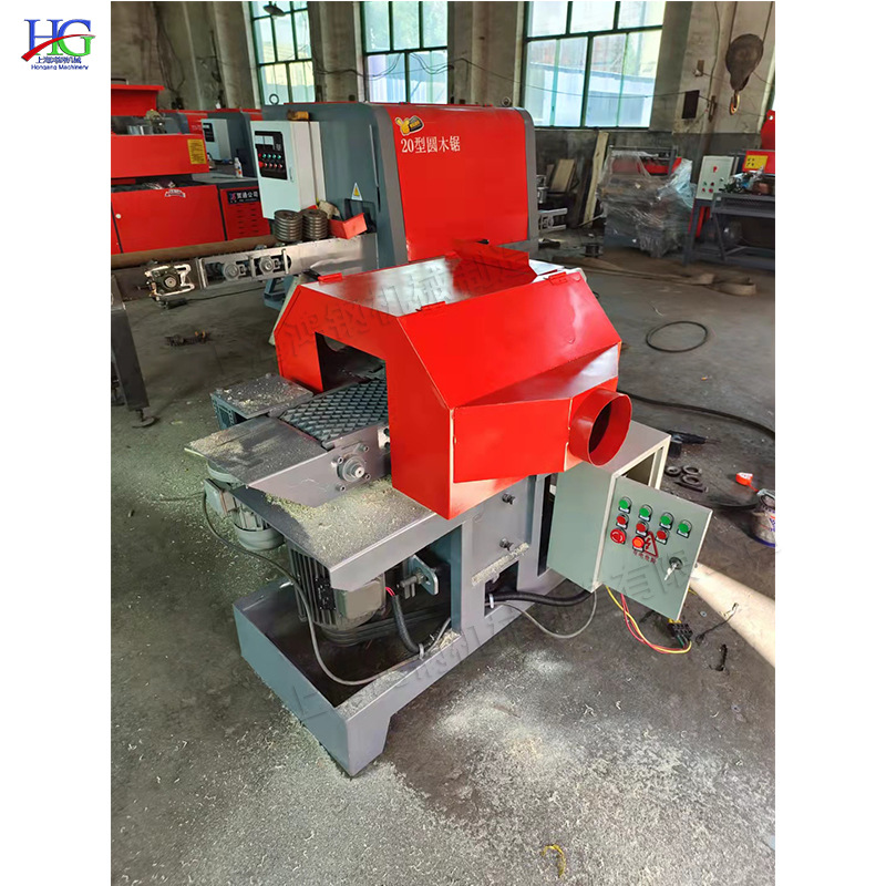 小型数控卧式边皮锯自动废旧木材改料锯半圆板木料边角分片锯