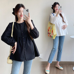 妊婦の純綿の長袖のシャツの2025春秋の新型のゆったりしている大きいサイズはやせている高級感が現れます。