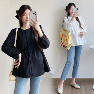 Pregnant Women's Cotton Long Sleeve Shirt 2025 Spring and Autumn New Loose plus size Slimming High Sense Maternity Shirt Top