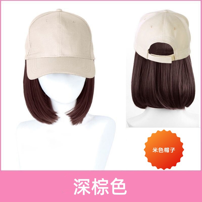 Sombrero de béisbol peluca integrada de primavera y otoño de las mujeres estilo coreano moda todo a juego cara de verano adelgazamiento Pelo Corto pelo de la clavícula casquillo enarbolado