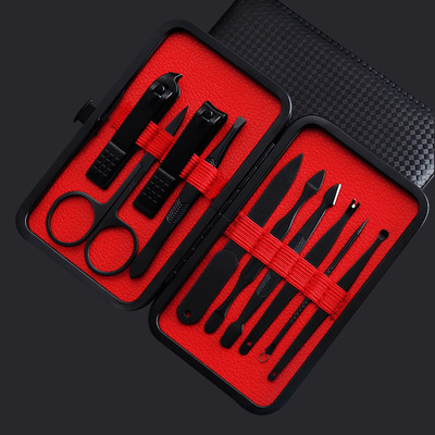 可印制LOGO黑色10件美甲工具套装 指甲刀 指甲剪 指甲钳 美容修甲