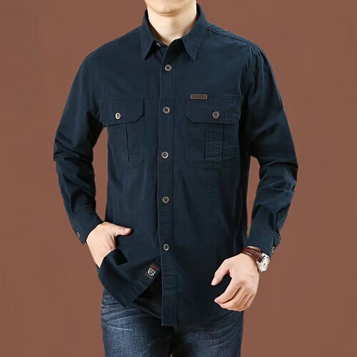 Spring and autumn shirts, men's long-sleeved cotton coat, men's outdoor loose workwork, spring shirt, men's casual top, men