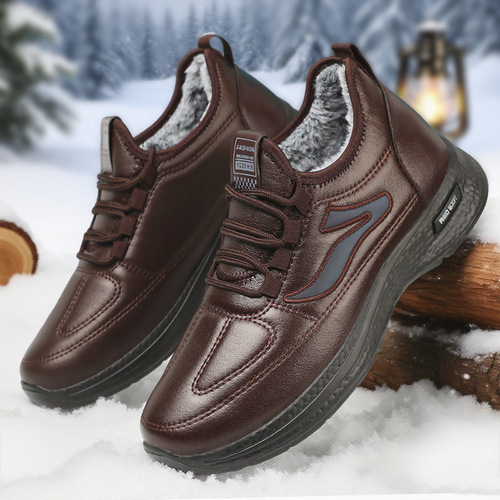 Cotton Shoes Winter New Outdoor Men's Shoes Fleece Lined Thick Snow Boots Warm Plus Size Short Boots Polyurethane Cotton Boots