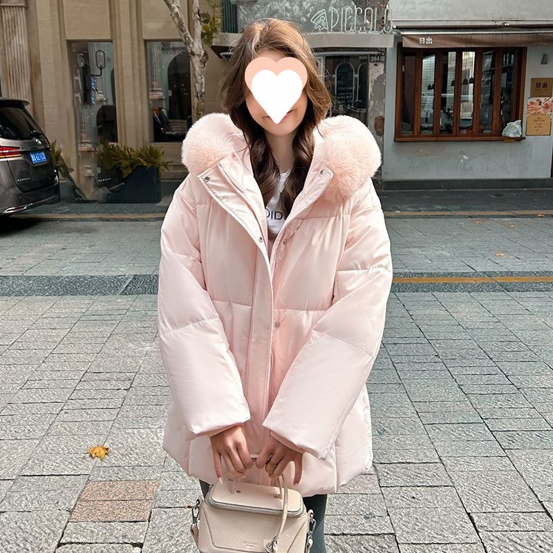 大毛领棉服女冬季2025新款中长款面包服小个子棉衣棉袄加厚外套女