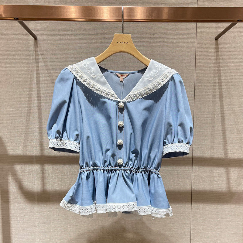 Embroidered Navy Collar Single-breasted Shirt 2023 Summer New Arrival Slim-fit Thin Top Women's P125002E