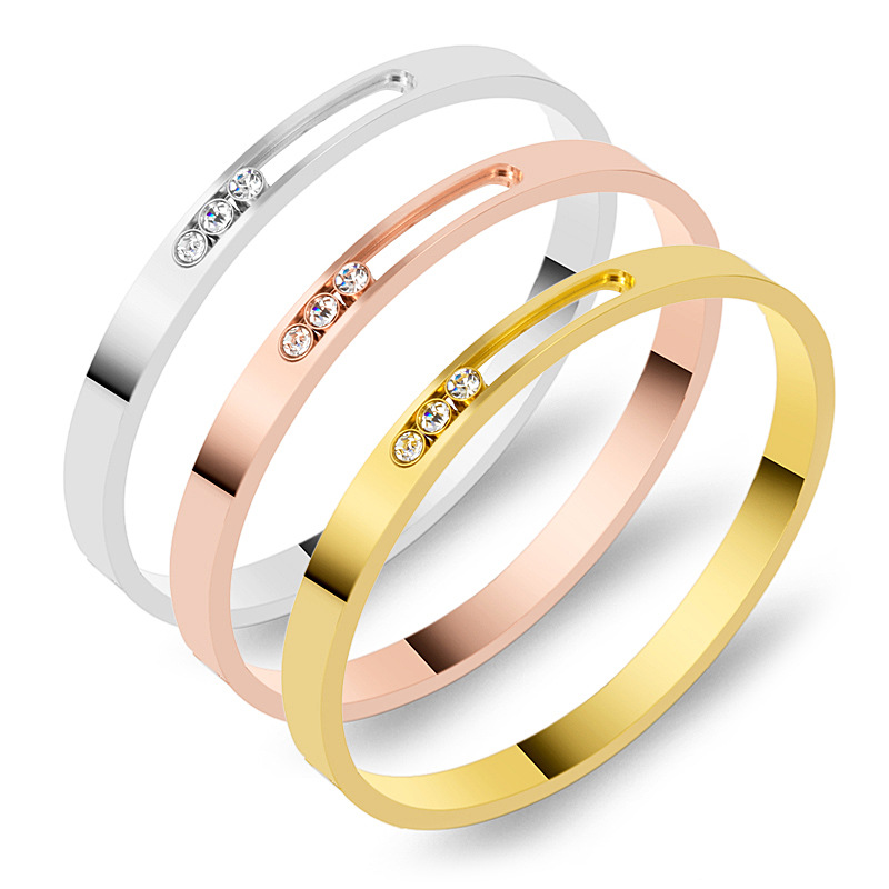 1 Piece Quantity Daily, Street Occasion Stainless Steel Material Geometric, Solid Color Pattern IG Style Geometric Solid Color Stainless Steel Zircon Bangle In Bulk