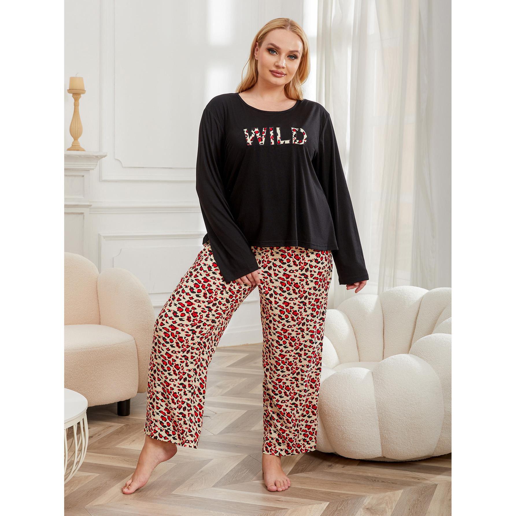 Large size pajamas for women, 200 pounds, chubby mm, autumn and winter long sleeved home clothing set_voghion.com