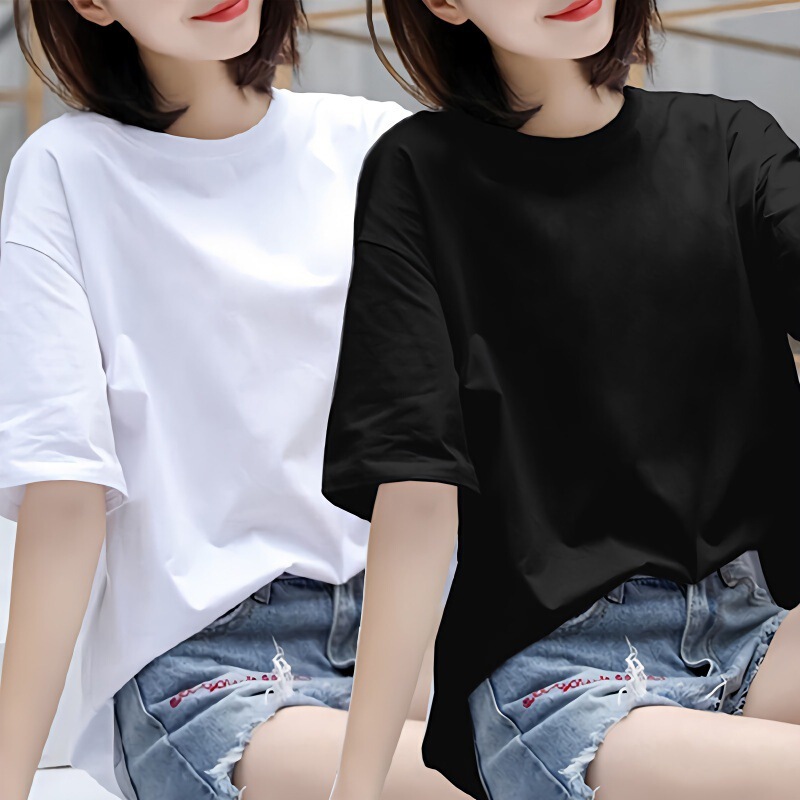 100% Cotton Short-Sleeved T-Shirt Women's Pure Color Versatile Casual Bottoming Shirt Korean Style Summer Half-Sleeved T-Shirt Loose Top