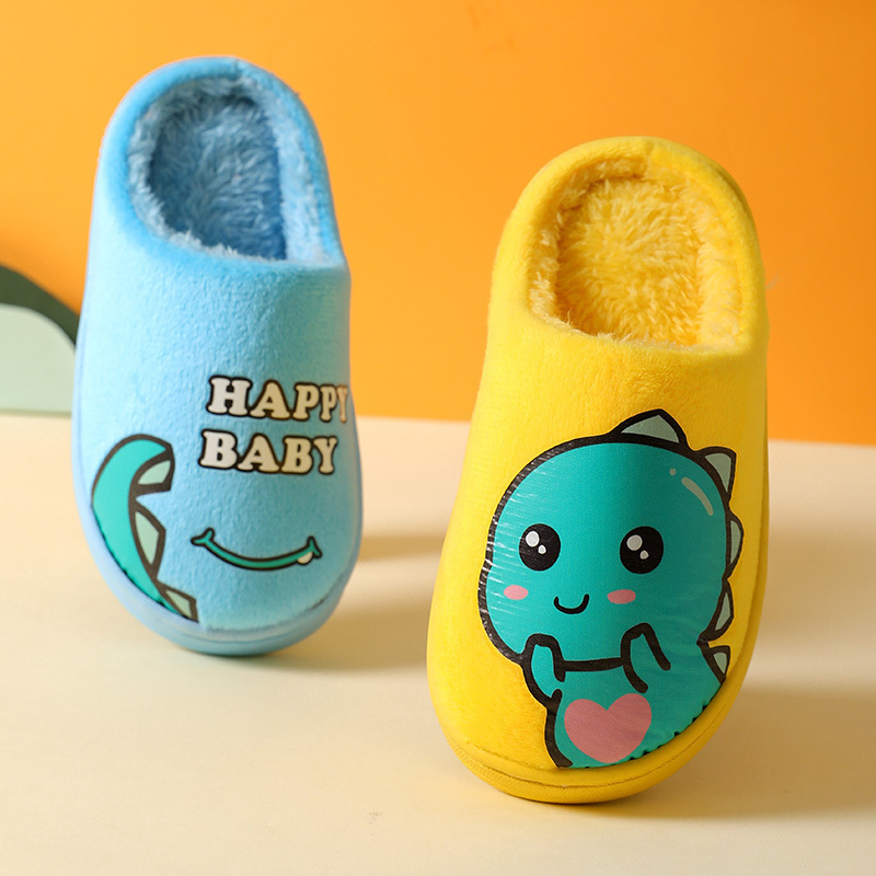 New 2026 Boys' and Girls' Cotton Shoes, Warm Children's Cotton Slippers, Cartoon Dinosaur Home Indoor Parent-Child Non-Slip Floor Shoes