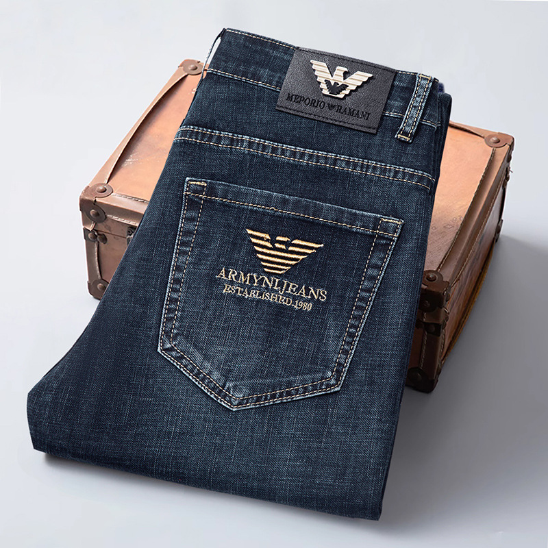 2024 Summer Thin New Men's Jeans Men's Slim Small Straight Men's Mid-Waist Embroidered Brand Casual and Easiest for Match