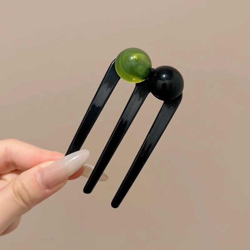 Nueva horquilla de tres dientes con cuentas en forma de U de estilo chino