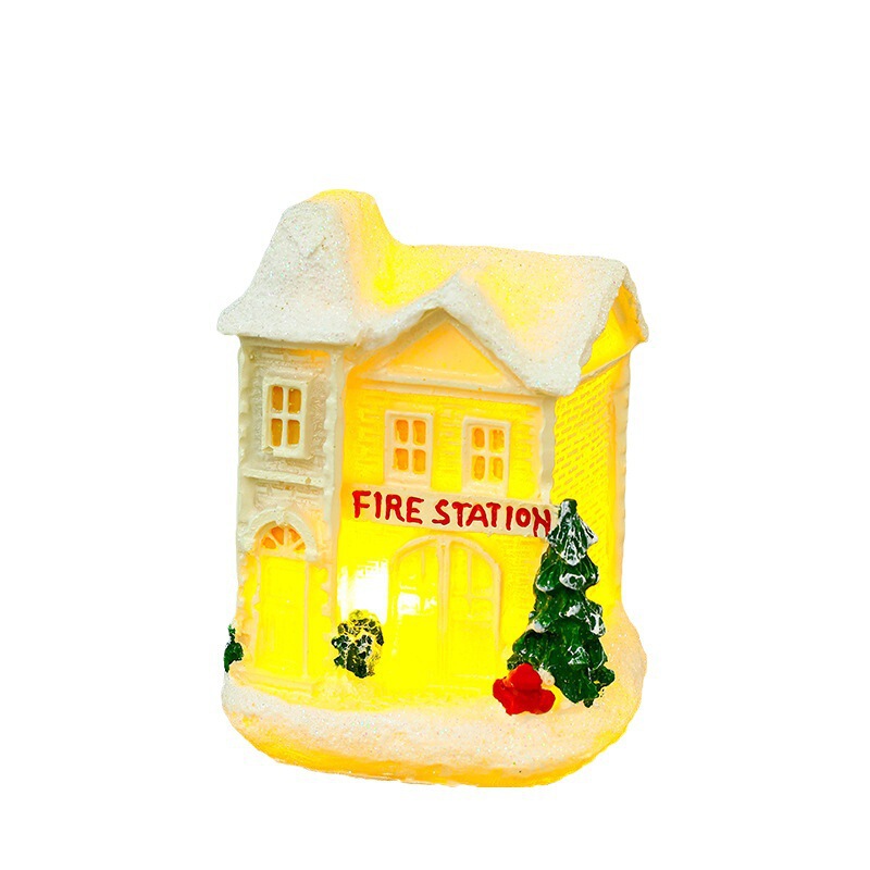 アマゾンの新しいクリスマス装飾樹脂の小さい家の小さい景観のクリスマスのアイデアの白い発光の小さい家のプレゼント|undefined