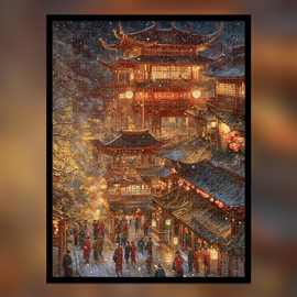 雪落幽街拼图1000片治愈风景成人儿童益智玩具diy手工高难度