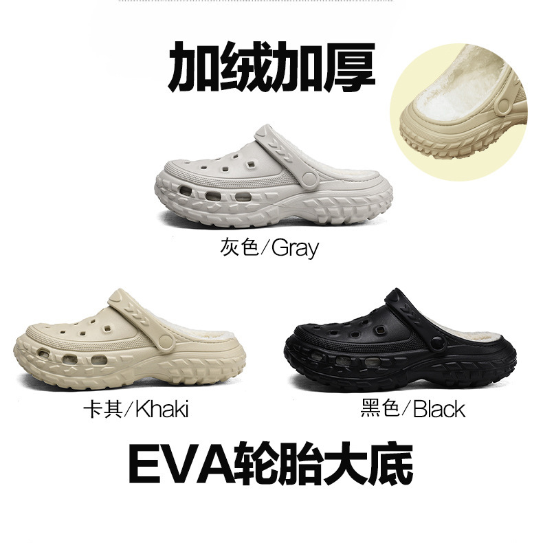 Croc Shoes with Fleece Lining, Couple Style, Winter Fashion, Casual, Warm, Multi-Color Cotton Slippers, Two-Way Wear, Closed-Toe Shoes, Wholesale